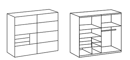 Schwebetürenschrank Barcelona mit Farbglastür/Schubladen B/H/T ca. 225/270 x 208 x 65 cm