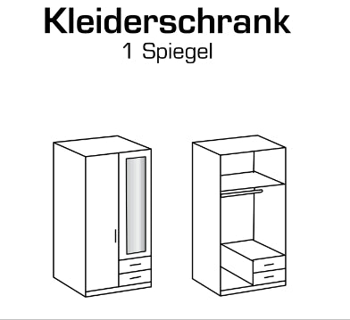 Drehtürenschrank Bochum mit Spiegel/Schubladen B/H/T ca. 90/135/180 x 199 x 58 cm