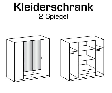 Drehtürenschrank Duisburg mit Spiegel und Schubladen B/H/T ca. 90/135/180 x 199 x 58 cm