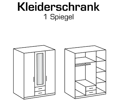 Drehtürenschrank Bochum mit Spiegel/Schubladen B/H/T ca. 90/135/180 x 199 x 58 cm