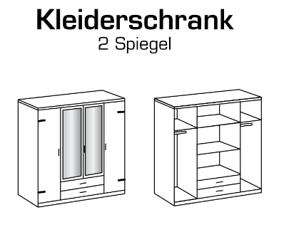 Drehtürenschrank Cork mit/ohne Spiegel und Schubladen B/H/T ca. 135/180 x 199 x 58 cm