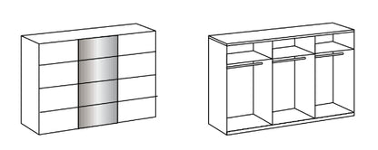 Schwebetürenschrank Barcelona mit Farbglastür/Schubladen B/H/T ca. 225/270 x 208 x 65 cm