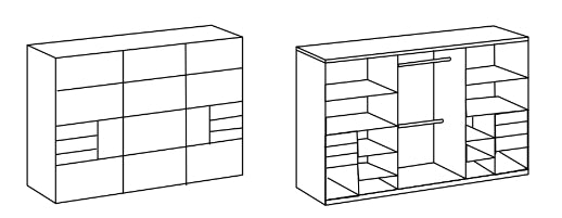 Schwebetürenschrank Barcelona mit Farbglastür/Schubladen B/H/T ca. 225/270 x 208 x 65 cm