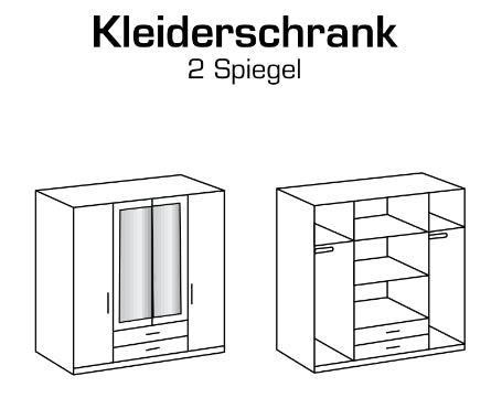 Drehtürenschrank Bochum mit Spiegel/Schubladen B/H/T ca. 90/135/180 x 199 x 58 cm