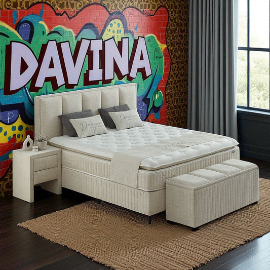 Boxspringbett Davina Beige Voll-orthopädisches Komfortbett mit Bettkasten, Stauraum, inkl. kostenlose Lieferung und Montage