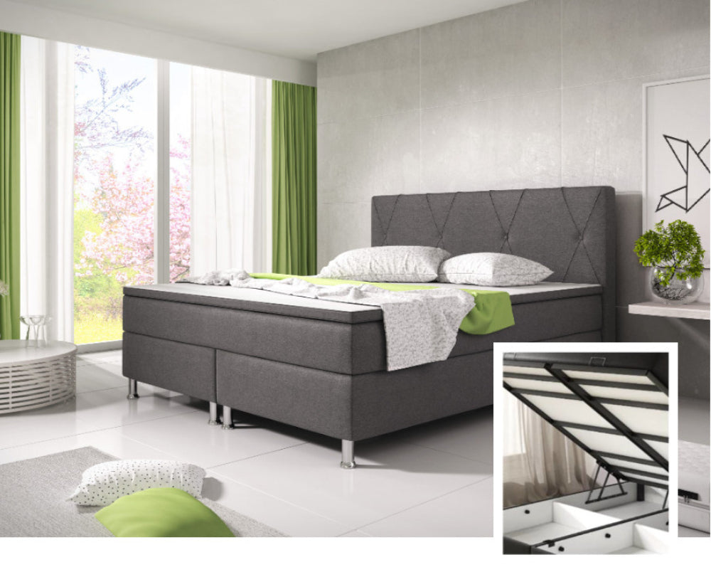 Boxspringbett M02-Bonn Anthrazit - Schwarz Breite 180 x 200 cm