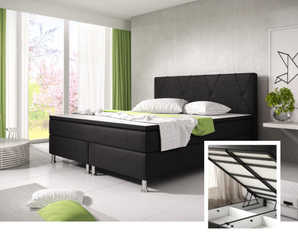 Boxspringbett M02-Bonn Anthrazit - Schwarz Breite 180 x 200 cm