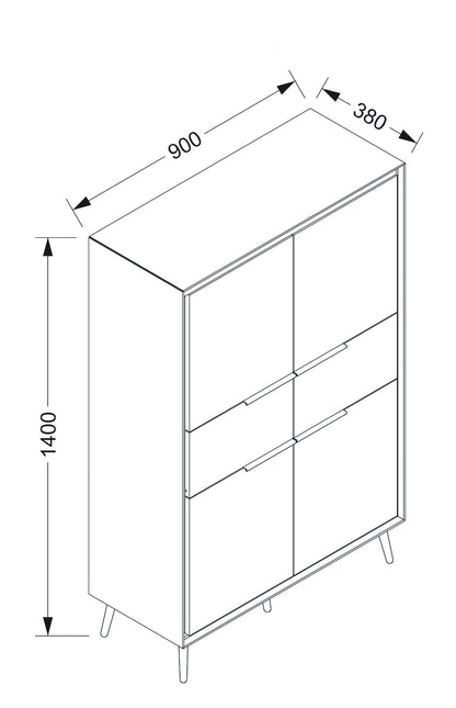 Finori Highboard mit Schubladen Arona Sand/Schwarz ca. B/H/T 90 x 140 x 38 cm