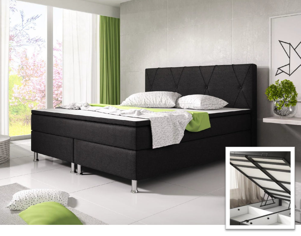 Boxspringbett M02-Bonn Anthrazit - Schwarz Breite 180 x 200 cm