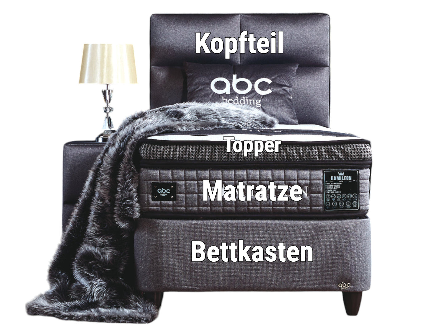 Boxspringbett Hamilton Anthrazit mit Bettkasten Breite 90-180 x 200 cm