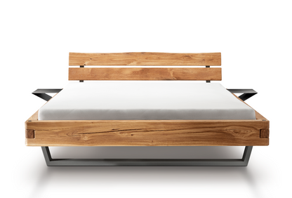 TPT Balkenbett 820-II-III mit Holzkopfteil, Wildeiche massiv natur geölt Breite 140-200 x 200 cm