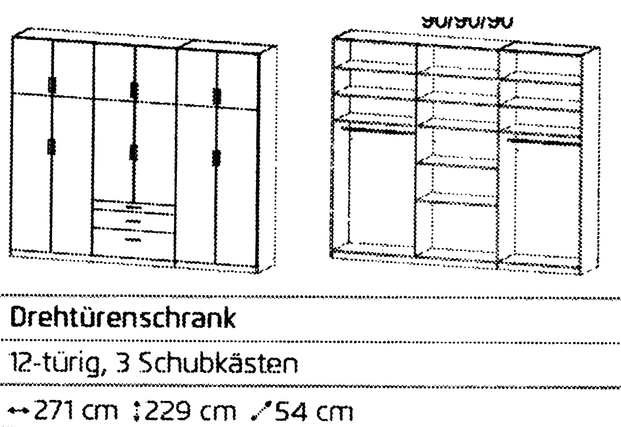 Drehtürenschrank Hildesheim 12-türig mit 3 Schubladen B/H/T ca. 270 x 230 x 54 cm