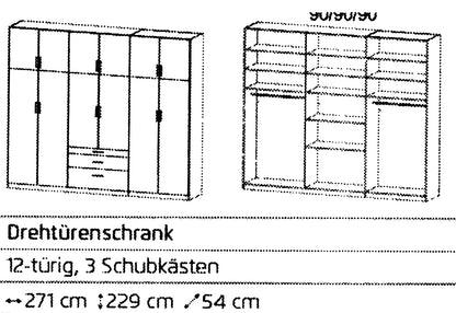 Drehtürenschrank Hildesheim 12-türig mit 3 Schubladen B/H/T ca. 270 x 230 x 54 cm