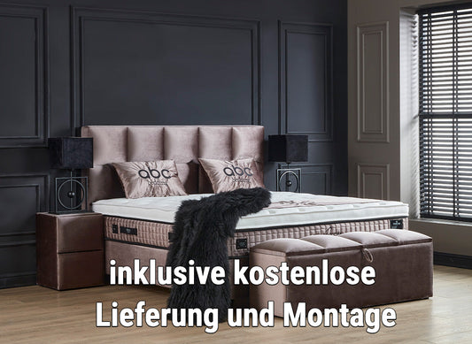Boxspringbett Phantom Beige Voll-orthopädisches Komfortbett mit Bettkasten, Stauraum, inkl. kostenlose Lieferung und Montage