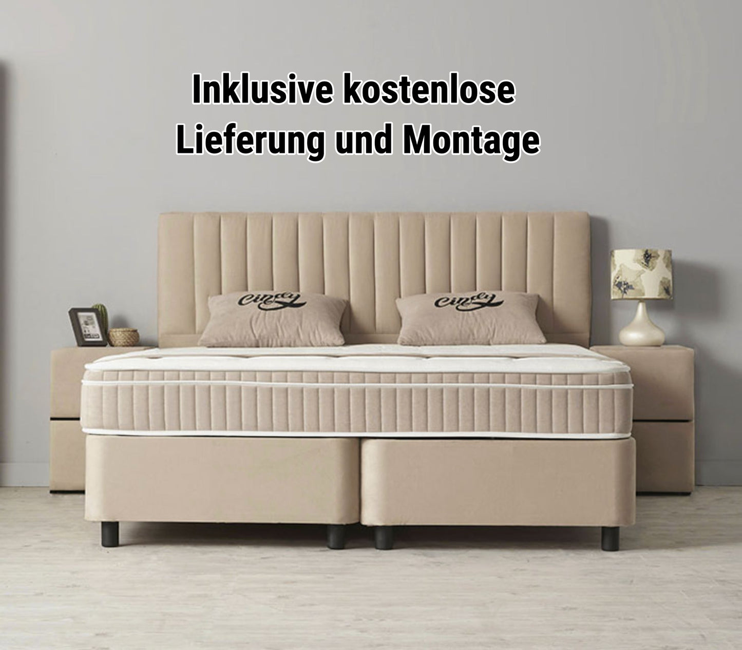 Boxspringbett Cindy Beige mit Bettkasten Breite 90-180 x 200 cm