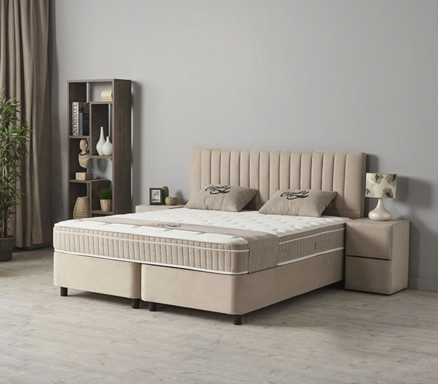 Boxspringbett Cindy Beige mit Bettkasten Breite 90-180 x 200 cm