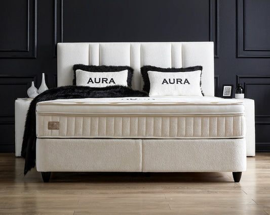 Boxspringbett Aura Crembeige - mit Bettkasten & Stauraum, inkl. Lieferung & Montage