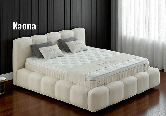 Boxspringbett Kaona Cremebeige Voll-orthopädisches Komfortbett mit Bettkasten, Stauraum, inkl. kostenlose Lieferung und Montage