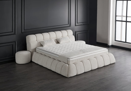 Boxspringbett Claudi Cremebeige Voll-orthopädisches Komfortbett mit Bettkasten, Stauraum, inkl. kostenlose Lieferung und Montage