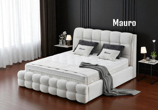 Boxspringbett Mauro Cremebeige Voll-orthopädisches Komfortbett mit Bettkasten, Stauraum, inkl. kostenlose Lieferung und Montage