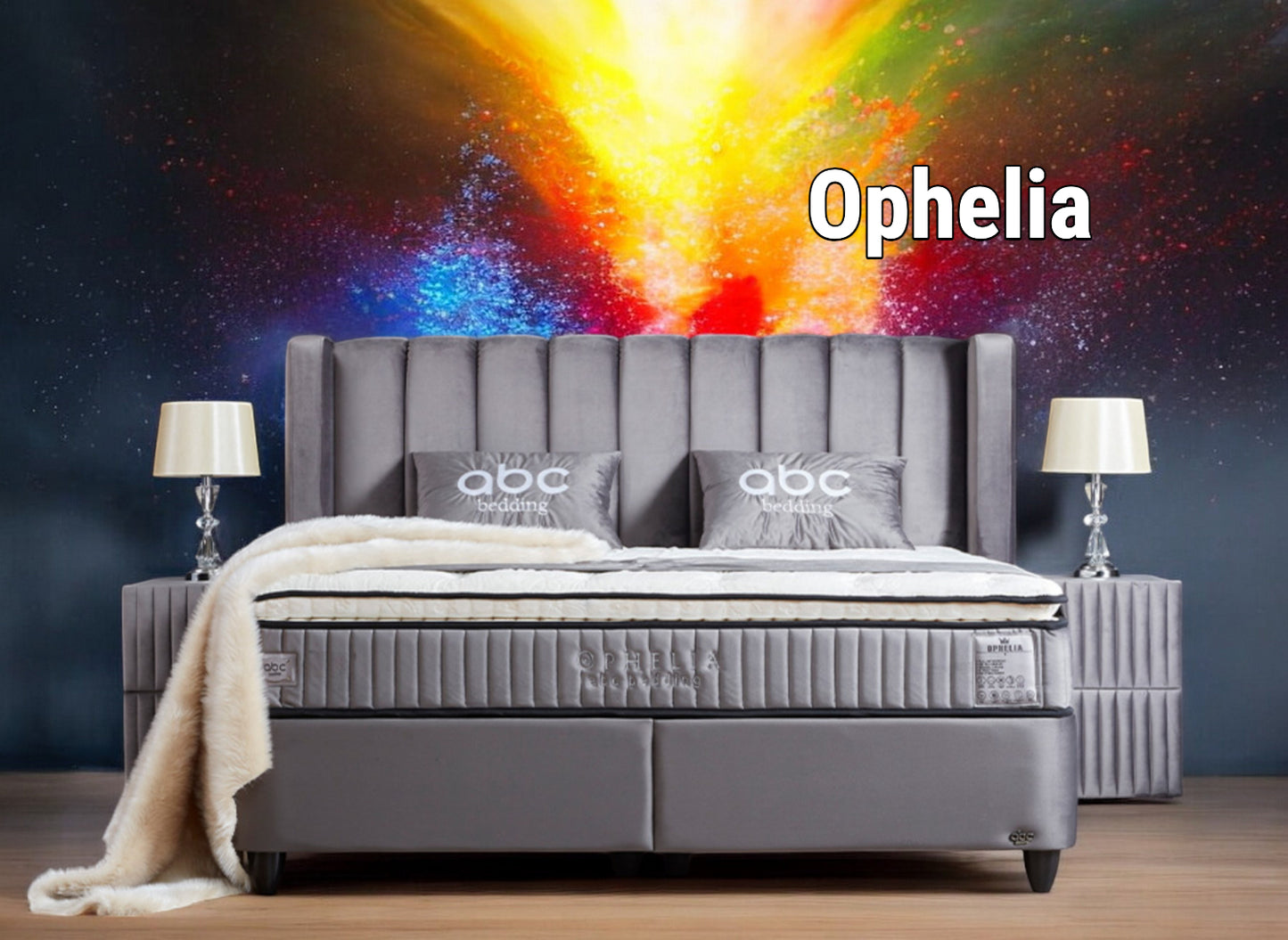 Boxspringbett Ophelia Grau mit Bettkasten Breite 160-180 x 200 cm