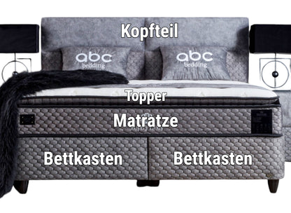 Boxspringbett Babylon Dunkelgrau/Anthrazit mit Bettkasten Breite 90-180 x 200 cm