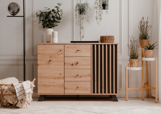 Finori Kombikommode Medan 01 B Artisan-Oak/Anthrazit mit Lamelenelementen ca. B/H/T 118 x 85 x 40 cm