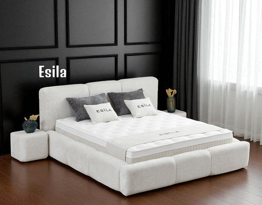 Boxspringbett Esila Cremeweiß Voll-orthopädisches Komfortbett mit Bettkasten, Stauraum, inkl. kostenlose Lieferung und Montage