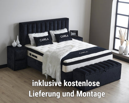 Boxspringbett Camila Schwarz mit Bettkasten inkl. Beleuchtung Breite 90-180 x 200 cm