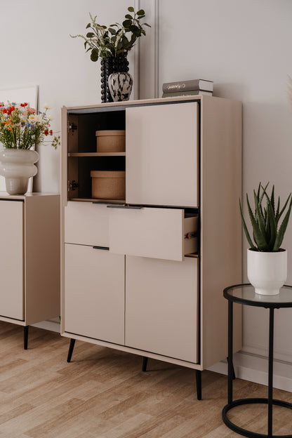 Finori Highboard mit Schubladen Arona Sand/Schwarz ca. B/H/T 90 x 140 x 38 cm