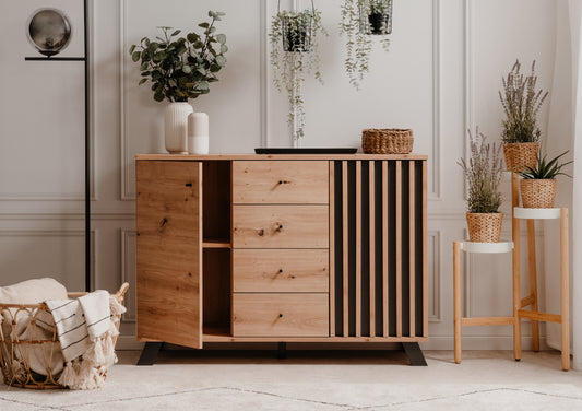 Finori Kombikommode Medan 01 B Artisan-Oak/Anthrazit mit Lamelenelementen ca. B/H/T 118 x 85 x 40 cm
