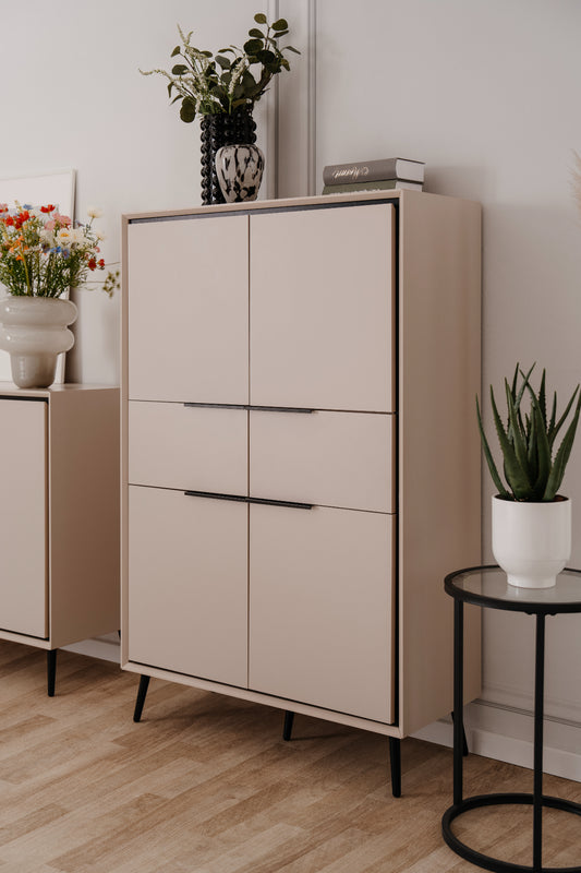 Finori Highboard mit Schubladen Arona Sand/Schwarz ca. B/H/T 90 x 140 x 38 cm