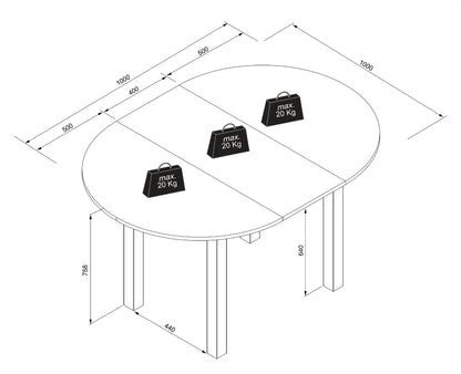 Finori Auszugtisch Coburg Rund Eiche-Sonoma/Weiß/Artisan-Oak B/H/T 100-140 x 76 x 100 cm