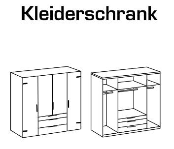 Drehtürenschrank Detroit mit Spiegeltüren und Schubladen B/H/T ca. 200/250/300 x 216 x 58 cm