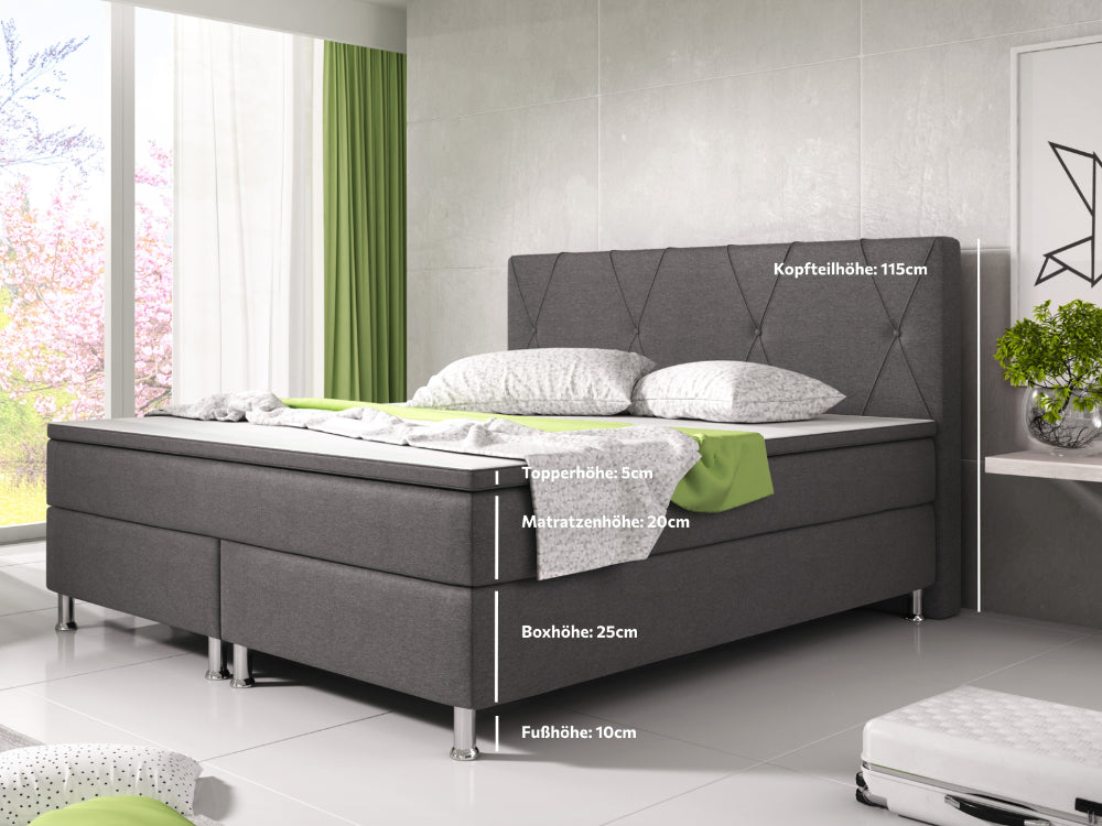 Boxspringbett M02-Bonn Anthrazit - Schwarz Breite 180 x 200 cm