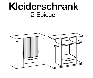 Drehtürenschrank Detroit mit Spiegeltüren und Schubladen B/H/T ca. 200/250/300 x 216 x 58 cm