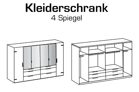 Drehtürenschrank Detroit mit Spiegeltüren und Schubladen B/H/T ca. 200/250/300 x 216 x 58 cm