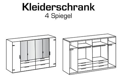 Drehtürenschrank Detroit mit Spiegeltüren und Schubladen B/H/T ca. 200/250/300 x 216 x 58 cm