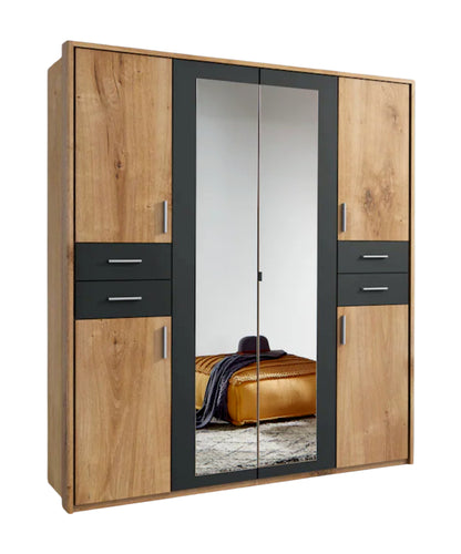 Drehtürenschrank Vegas mit Spiegel und Schubladen B/H/T 180/225/270/313 x 208 x 58 cm