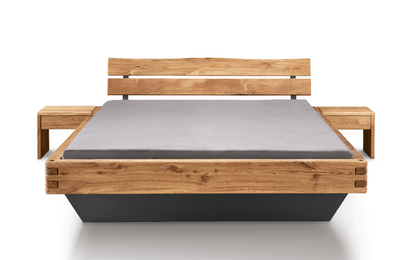 TPT Balkenbett 820-II-III mit Holzkopfteil, Wildeiche massiv natur geölt Breite 140-200 x 200 cm