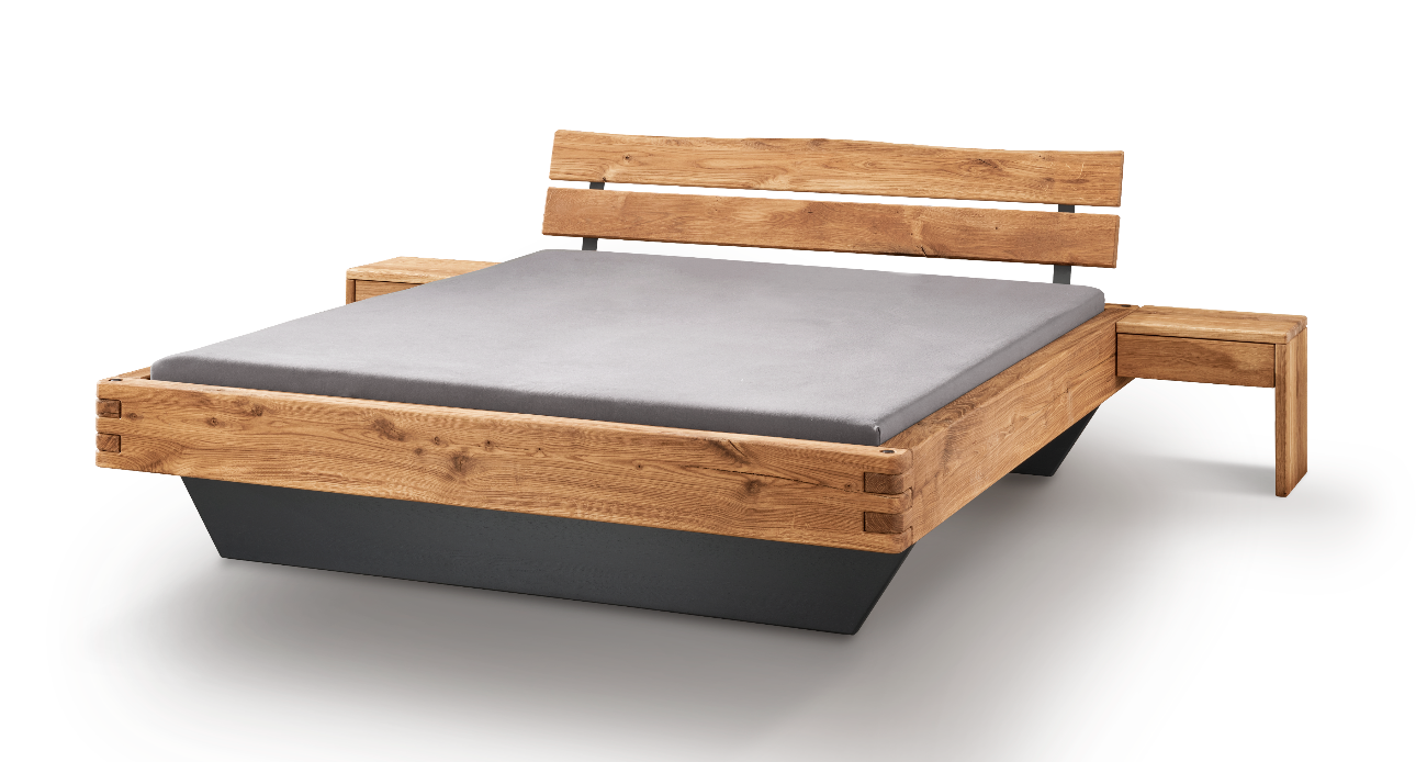 TPT Balkenbett 820-II-III mit Holzkopfteil, Wildeiche massiv natur geölt Breite 140-200 x 200 cm