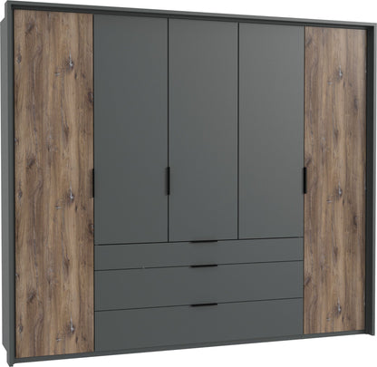 Drehtürenschrank Winnipeg 5-türig mit 3 Schubladen B/H/T ca. 250 x 216 x 65 cm