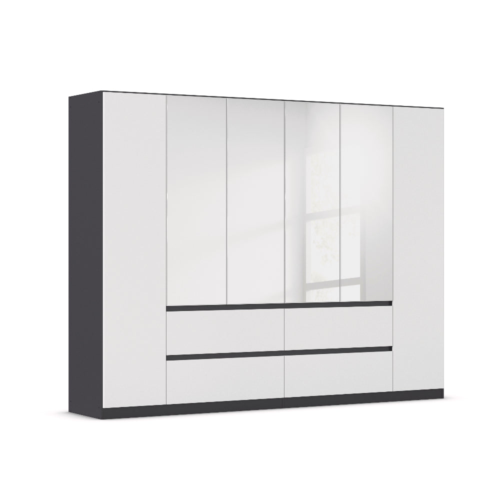 Drehtürenschrank Mainz 6-türig mit 4 Spiegeltüren und 4 Schubladen B/H/T ca. 270 x 210 x 54 cm