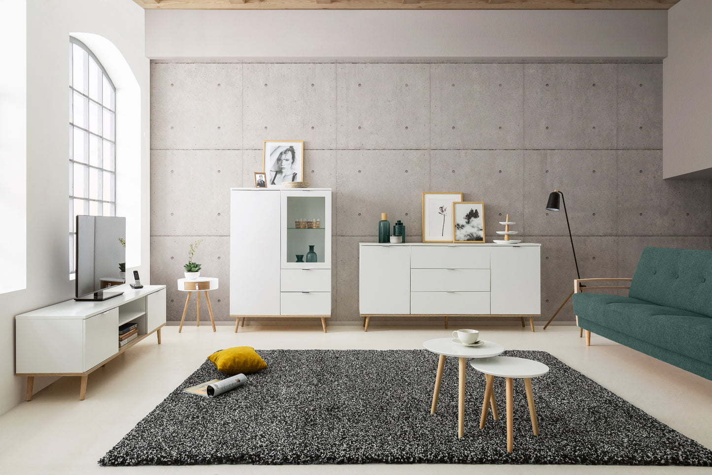 Wohnzimmer-Set Finori Göteborg Weiß/Sonoma-Eiche 3-teilig