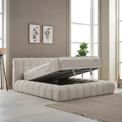 Boxspringbett Raina Beige Voll-orthopädisches Komfortbett mit Bettkasten, Stauraum, inkl. kostenlose Lieferung und Montage