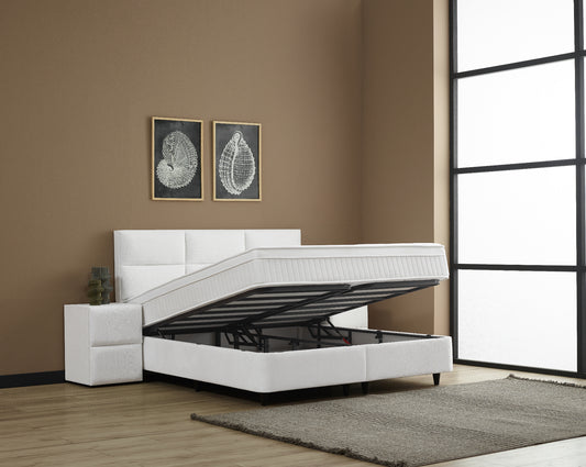 Boxspringbett Zenza Cremeweiß Voll-orthopädisches Komfortbett mit Bettkasten, Stauraum, inkl. kostenlose Lieferung und Montage