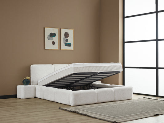 Boxspringbett Esila Cremeweiß Voll-orthopädisches Komfortbett mit Bettkasten, Stauraum, inkl. kostenlose Lieferung und Montage