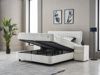Boxspringbett Laura Cremeweiß Voll-orthopädisches Komfortbett mit Bettkasten, Stauraum, inkl. kostenlose Lieferung und Montage