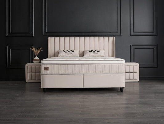 Boxspringbett Mabel Beige - mit Bettkasten & Stauraum, inkl. Lieferung & Montage