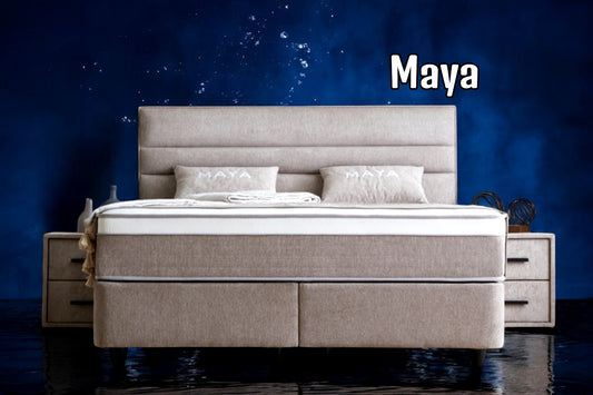 Boxspringbett Maya Beige mit Bettkasten Breite 90-180 x 200 cm